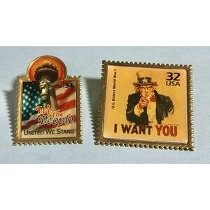 1998 Uncle Sam World War I, I Want You & "We The People 2002 ,2 USPS Stamp Pins
